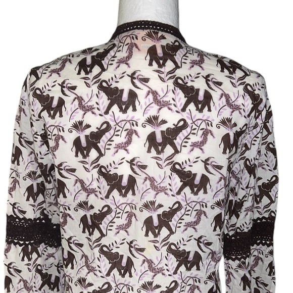Tory Burch Elephant & Leopard Tiger Print Crochet Tassel Tie Neck Tunic Top - 8 - Picture 8 of 13